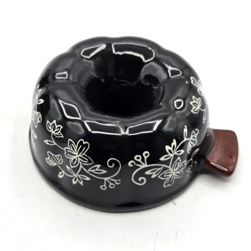 Set 4, Temp-Tations by Tara Floral Lace Black Ceramic Mini Fluted Cake Pans